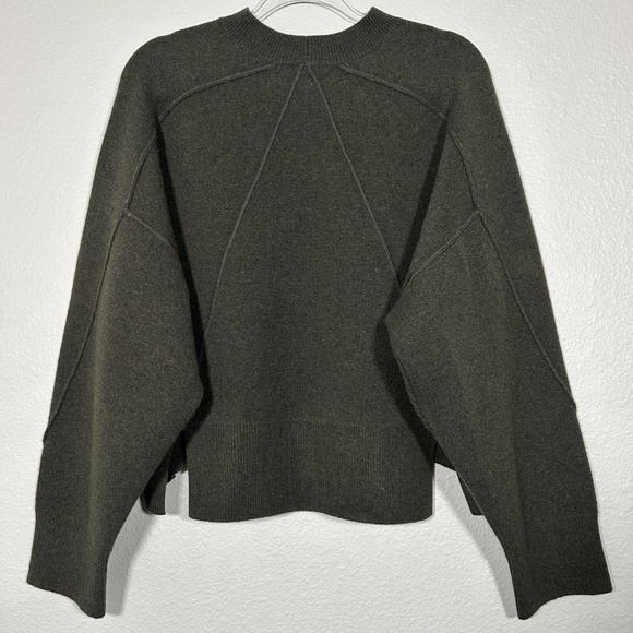 Rag & Bone women size M Bridget pullover sweater dark green wool blend back slit - Picture 8 of 12